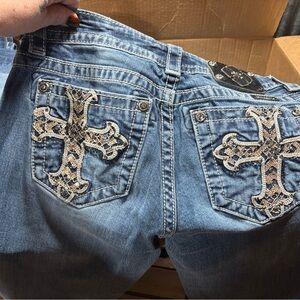 Miss Me Blue Jeans with Embellished Cross Design